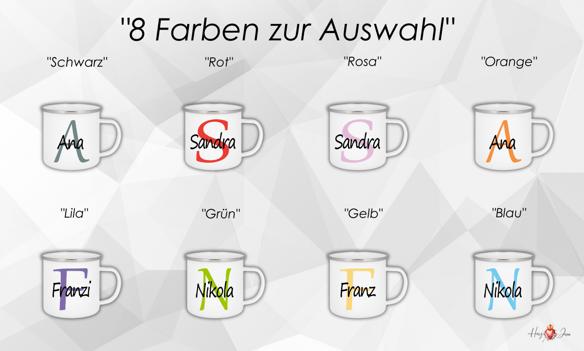 Personalisierte Emaille Tasse mit Namen Edelstahl Tasse_012H - Herz Jesu