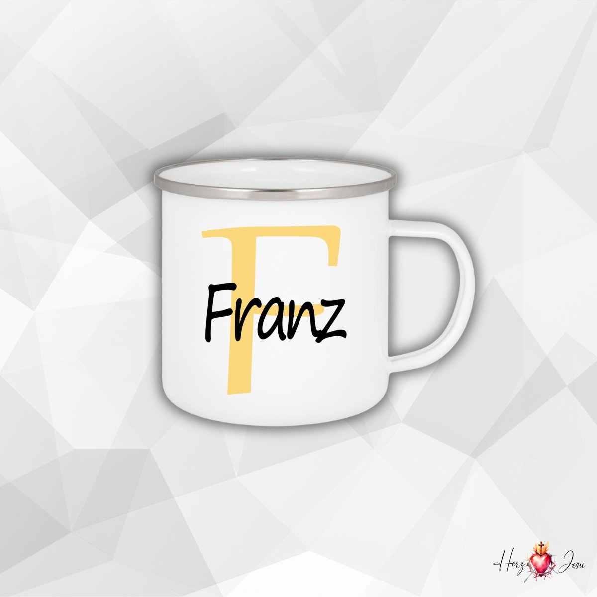 Personalisierte Emaille Tasse mit Namen Edelstahl Tasse_012H - Herz Jesu