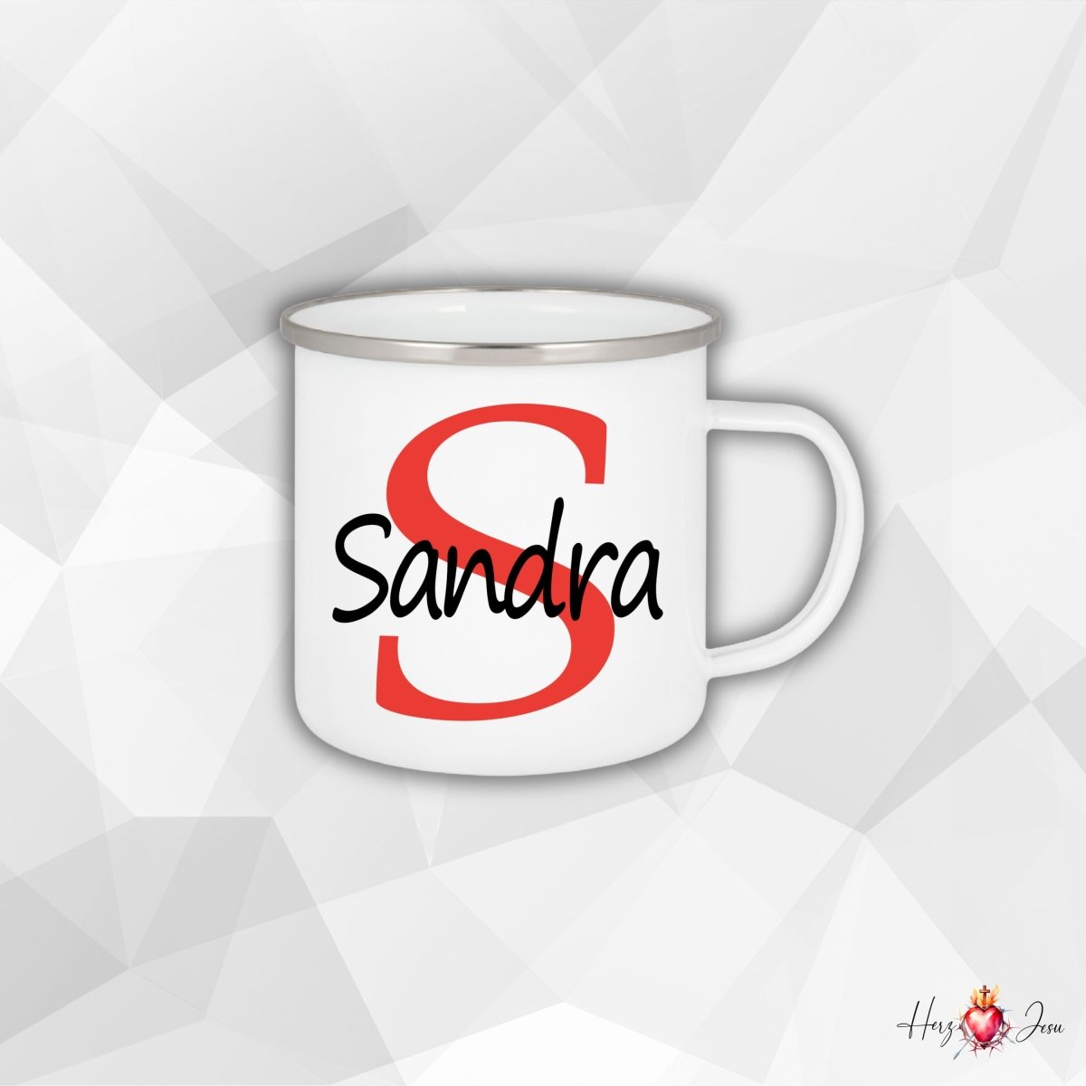 Personalisierte Emaille Tasse mit Namen Edelstahl Tasse_012H - Herz Jesu