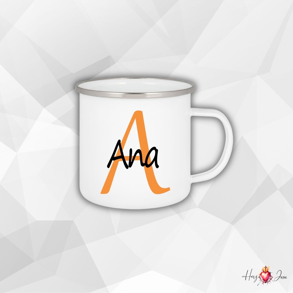 Personalisierte Emaille Tasse mit Namen Edelstahl Tasse_012H - Herz Jesu