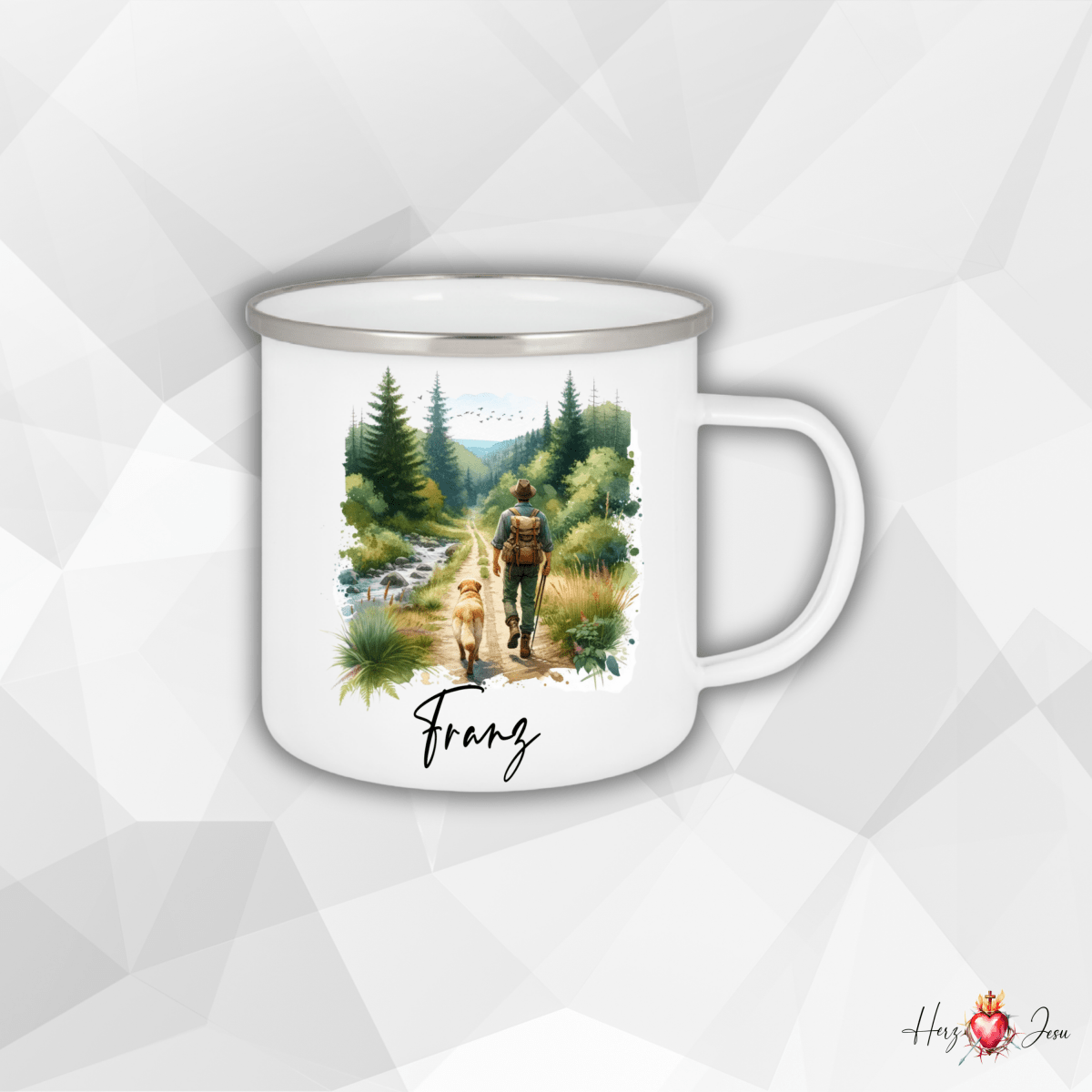 Personalisierte Emaille Tasse mit Namen Edelstahl Tasse_015H - Herz Jesu