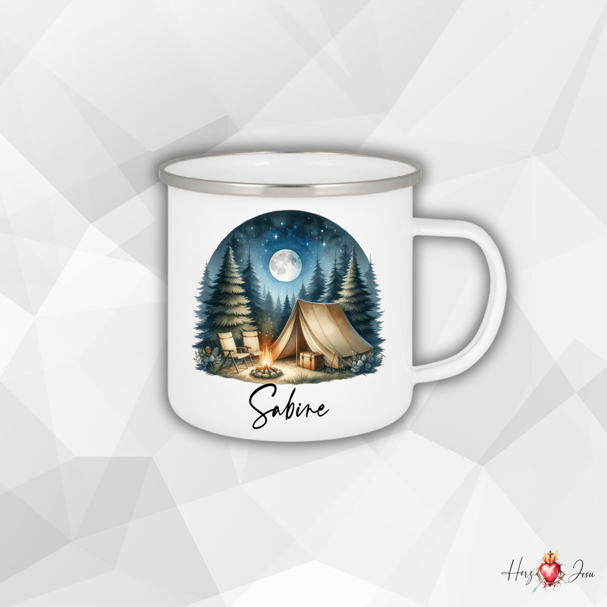 Personalisierte Emaille Tasse mit Namen Edelstahl Tasse_015H - Herz Jesu