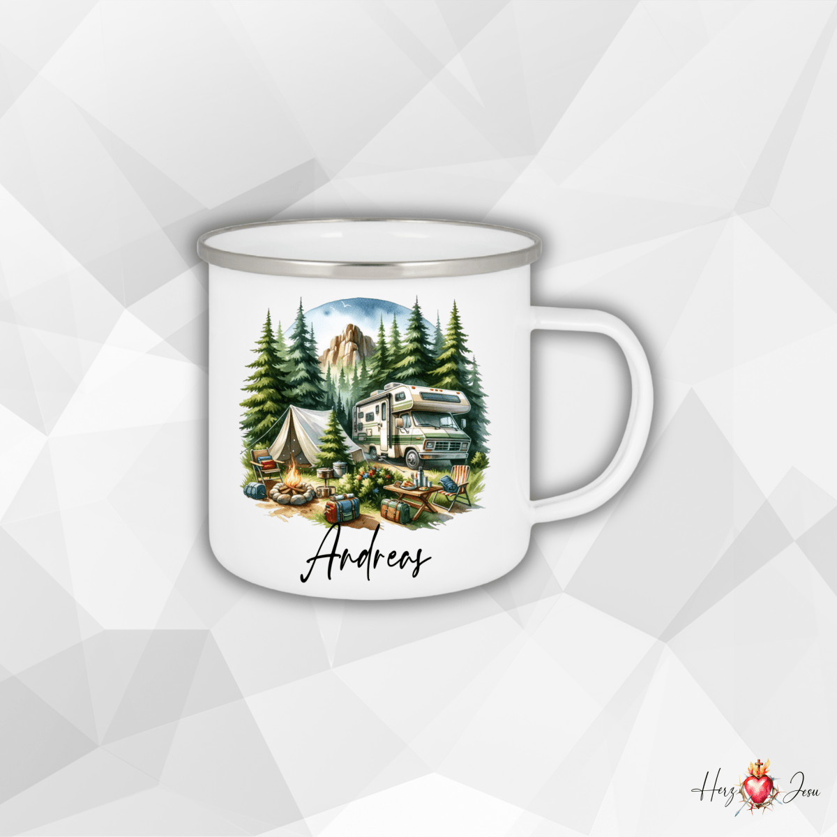 Personalisierte Emaille Tasse mit Namen Edelstahl Tasse_015H - Herz Jesu