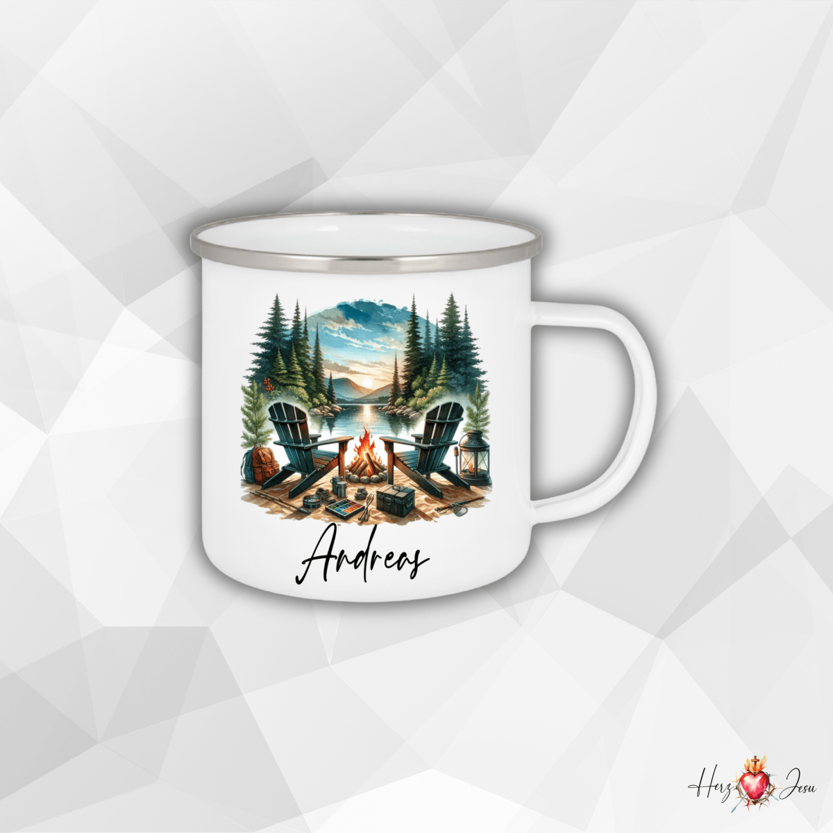Personalisierte Emaille Tasse mit Namen Edelstahl Tasse_015H - Herz Jesu
