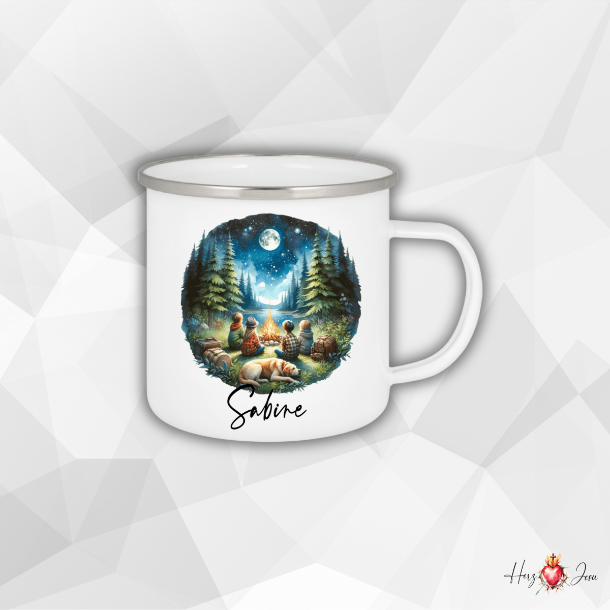 Personalisierte Emaille Tasse mit Namen Edelstahl Tasse_015H - Herz Jesu