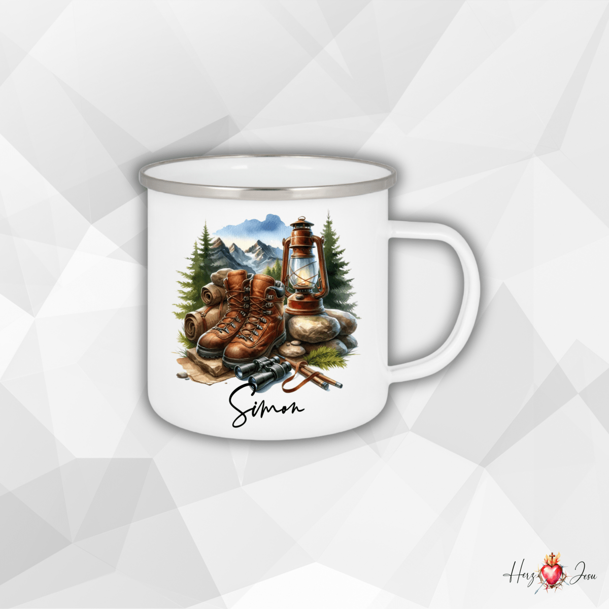 Personalisierte Emaille Tasse mit Namen Edelstahl Tasse_015H - Herz Jesu