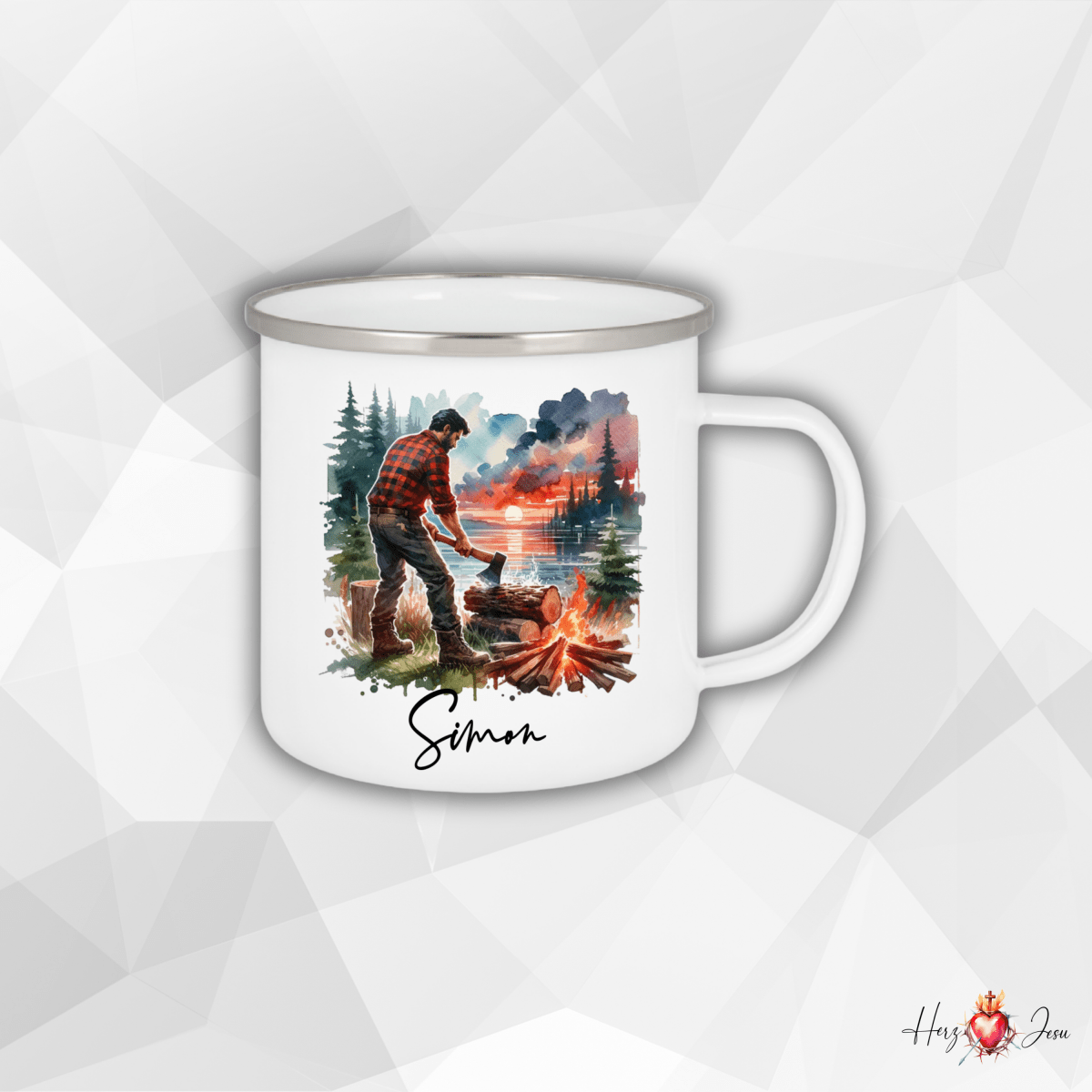 Personalisierte Emaille Tasse mit Namen Edelstahl Tasse_015H - Herz Jesu
