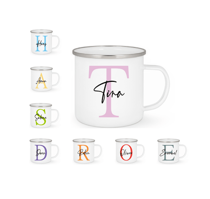 Personalisierte Emaille Tasse mit Namen Edelstahl Tasse_016H - Herz Jesu