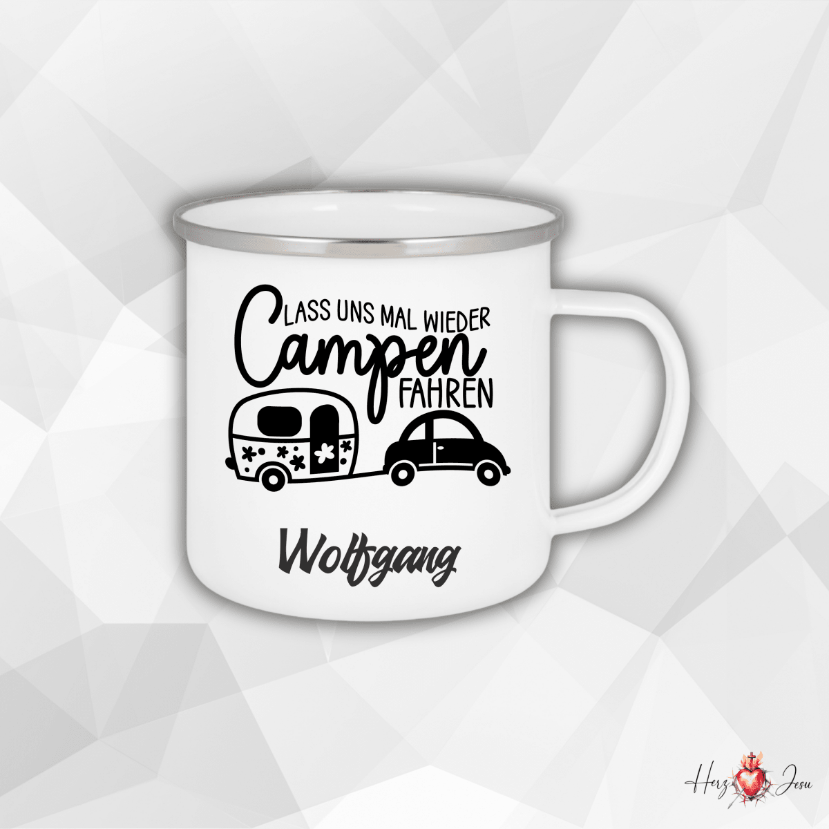Personalisierte Emaille Tasse mit Namen Edelstahl Tasse_022H - Herz Jesu
