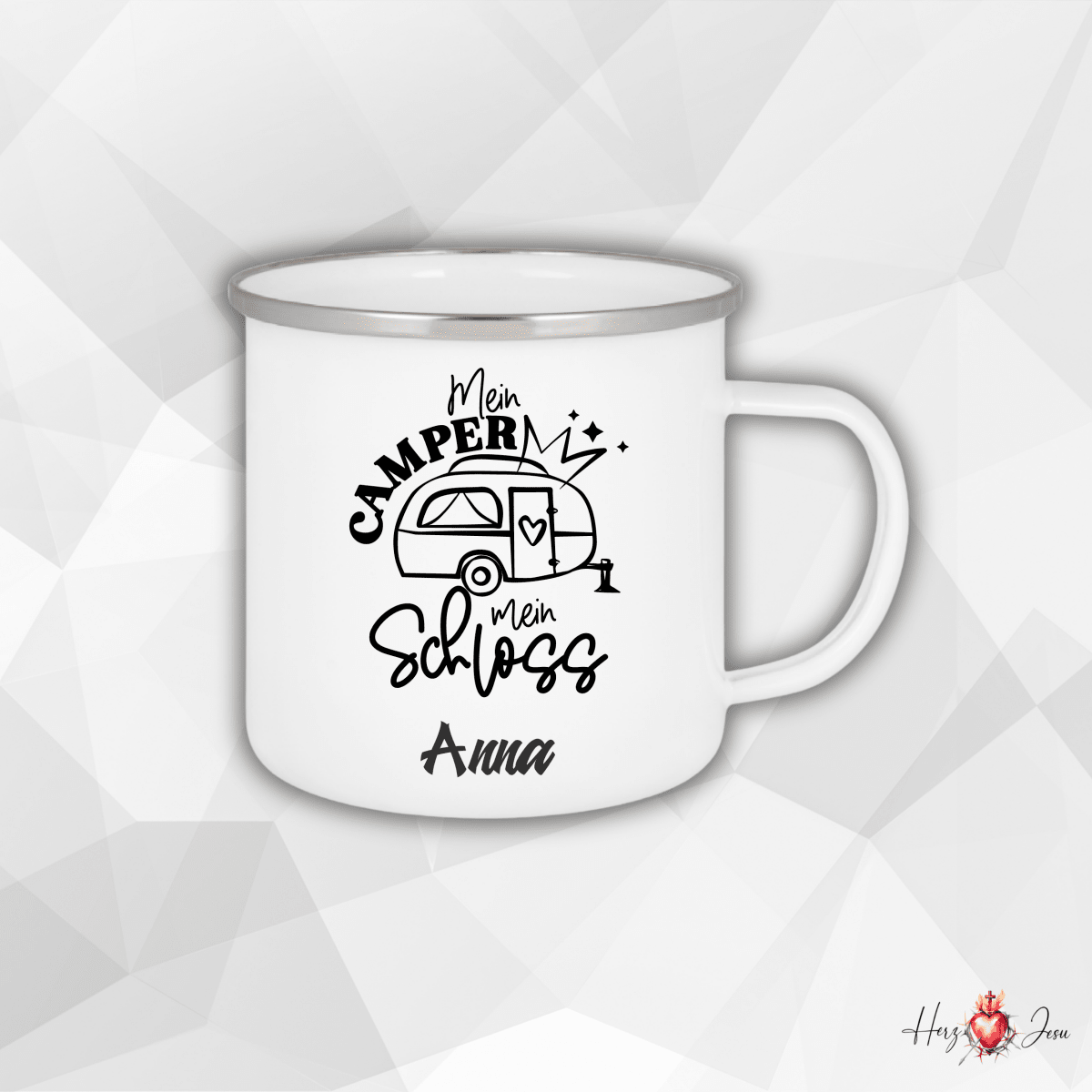 Personalisierte Emaille Tasse mit Namen Edelstahl Tasse_022H - Herz Jesu
