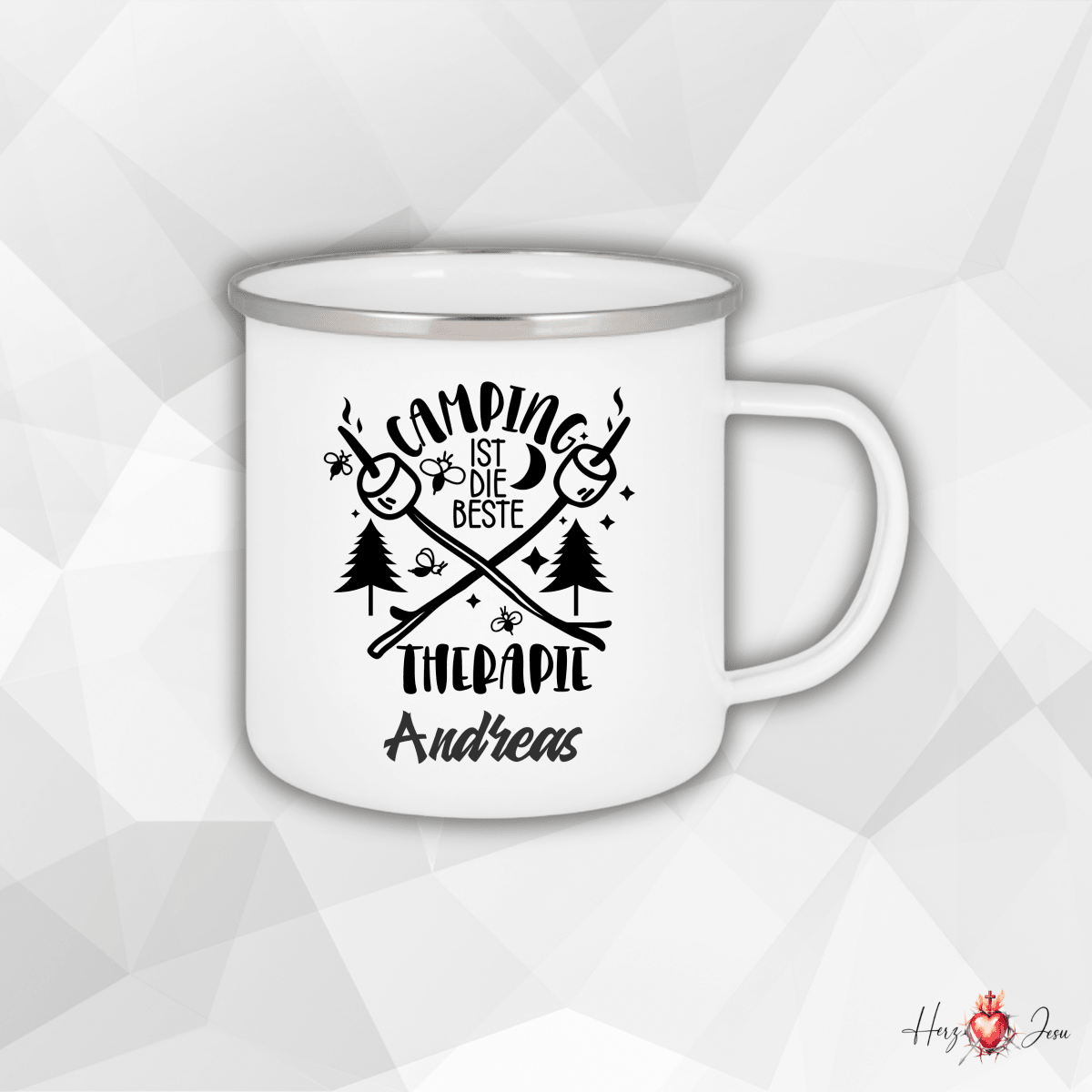 Personalisierte Emaille Tasse mit Namen Edelstahl Tasse_022H - Herz Jesu