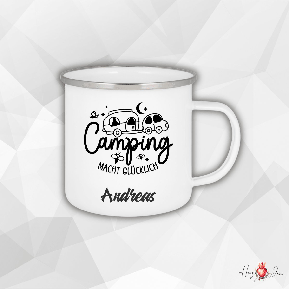 Personalisierte Emaille Tasse mit Namen Edelstahl Tasse_022H - Herz Jesu