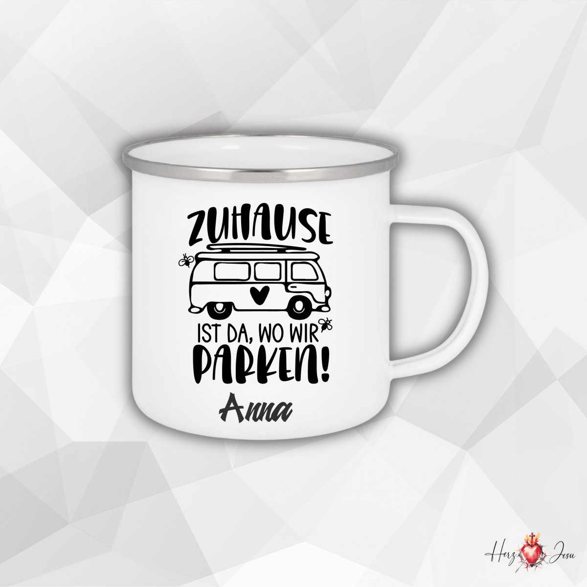 Personalisierte Emaille Tasse mit Namen Edelstahl Tasse_022H - Herz Jesu