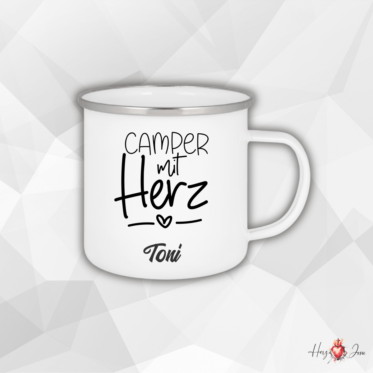 Personalisierte Emaille Tasse mit Namen Edelstahl Tasse_022H - Herz Jesu