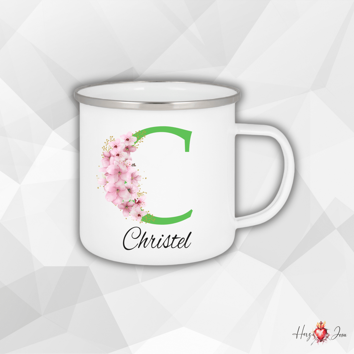 Personalisierte Emaille Tasse mit Namen Edelstahl Tasse_024H - Herz Jesu