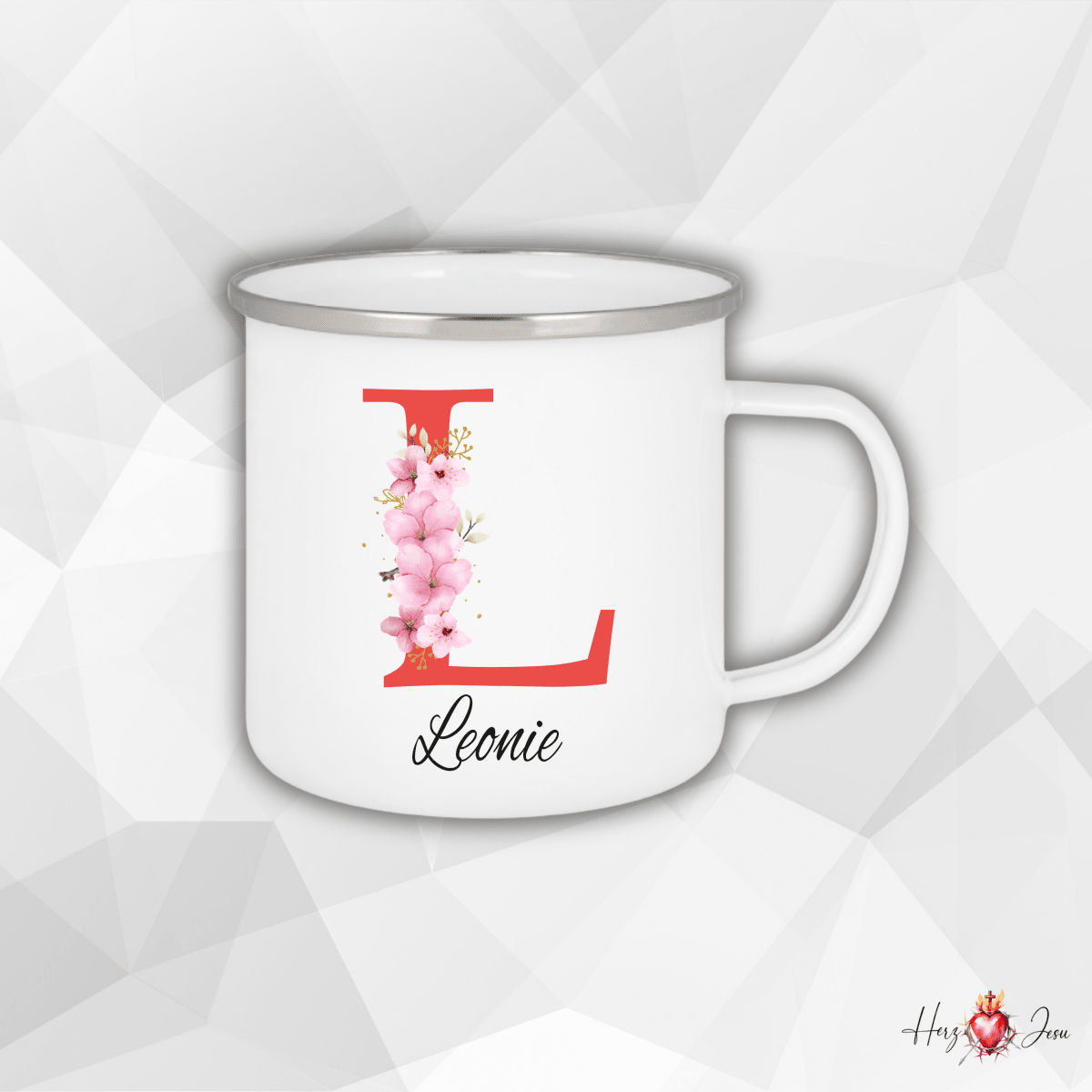Personalisierte Emaille Tasse mit Namen Edelstahl Tasse_024H - Herz Jesu