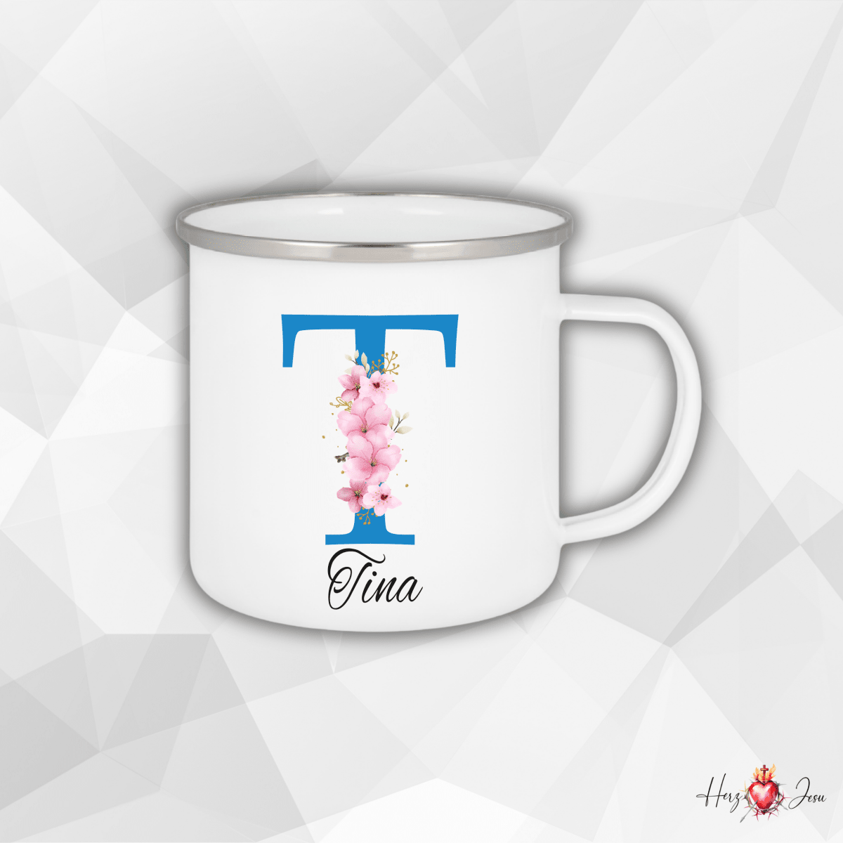 Personalisierte Emaille Tasse mit Namen Edelstahl Tasse_024H - Herz Jesu