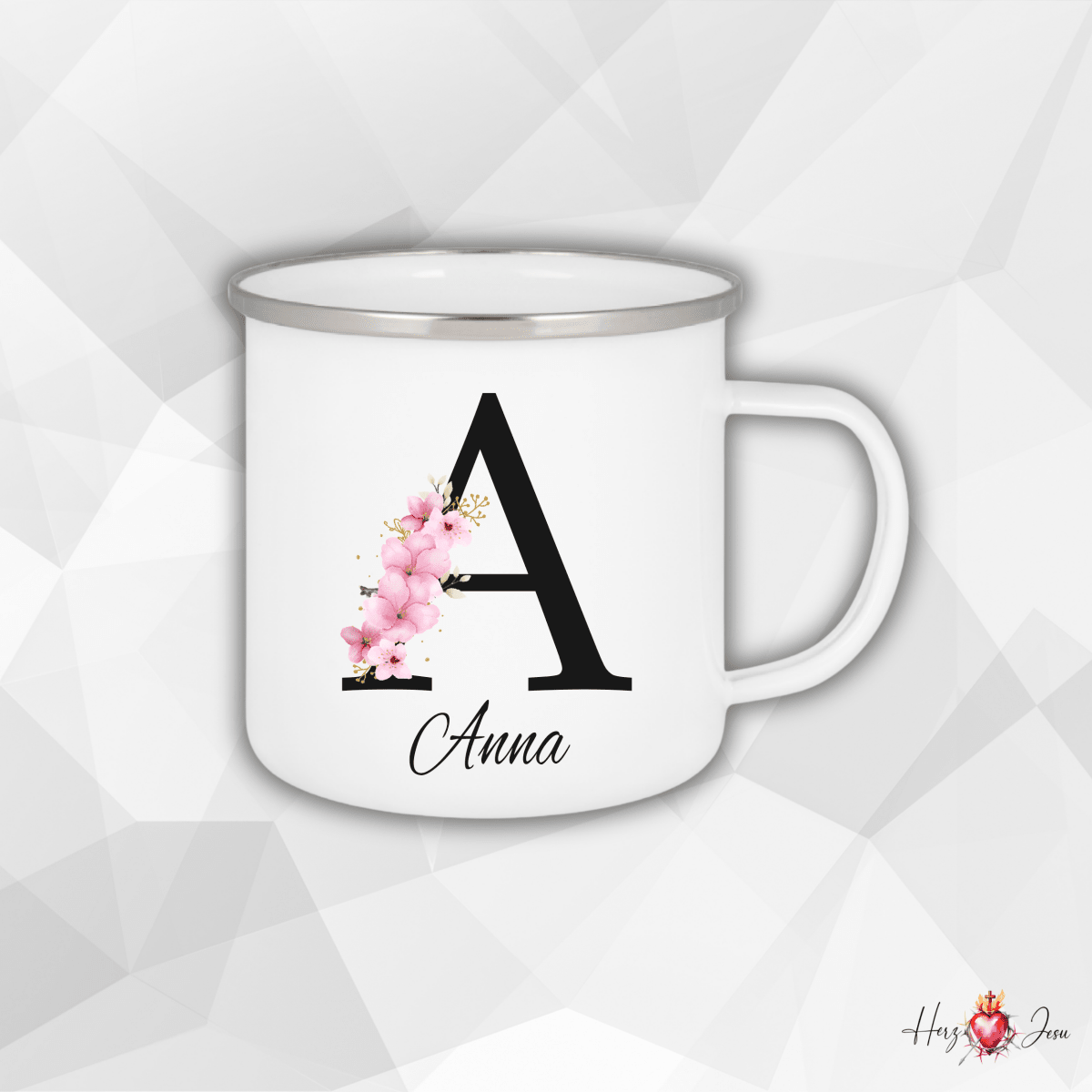 Personalisierte Emaille Tasse mit Namen Edelstahl Tasse_024H - Herz Jesu