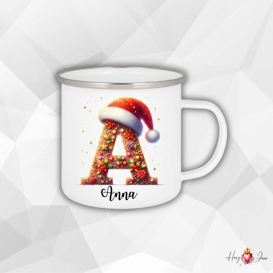Personalisierte Emaille Tasse mit Namen Edelstahl Tasse Weihnachtstasse personalisiert Buchstaben Design als Geschenkidee_0027H - Herz Jesu
