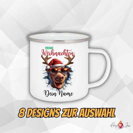 Personalisierte Emaille Tasse mit Namen Edelstahl Tasse Weihnachtstasse personalisiert Rentier Design als Geschenkidee_0025H - Herz Jesu
