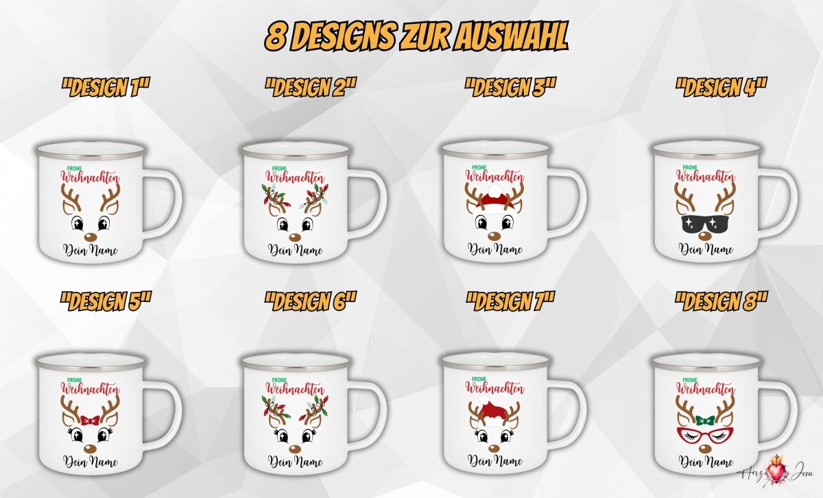 Personalisierte Emaille Tasse mit Namen Edelstahl Tasse Weihnachtstasse personalisiert Rentier Design als Geschenkidee_0028H - Herz Jesu