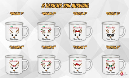 Personalisierte Emaille Tasse mit Namen Edelstahl Tasse Weihnachtstasse personalisiert Rentier Design als Geschenkidee_0028H - Herz Jesu