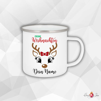 Personalisierte Emaille Tasse mit Namen Edelstahl Tasse Weihnachtstasse personalisiert Rentier Design als Geschenkidee_0028H - Herz Jesu