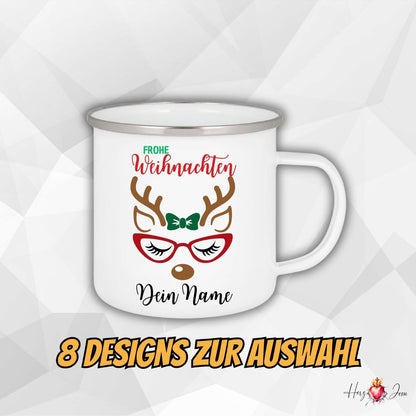 Personalisierte Emaille Tasse mit Namen Edelstahl Tasse Weihnachtstasse personalisiert Rentier Design als Geschenkidee_0028H - Herz Jesu