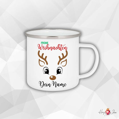 Personalisierte Emaille Tasse mit Namen Edelstahl Tasse Weihnachtstasse personalisiert Rentier Design als Geschenkidee_0028H - Herz Jesu