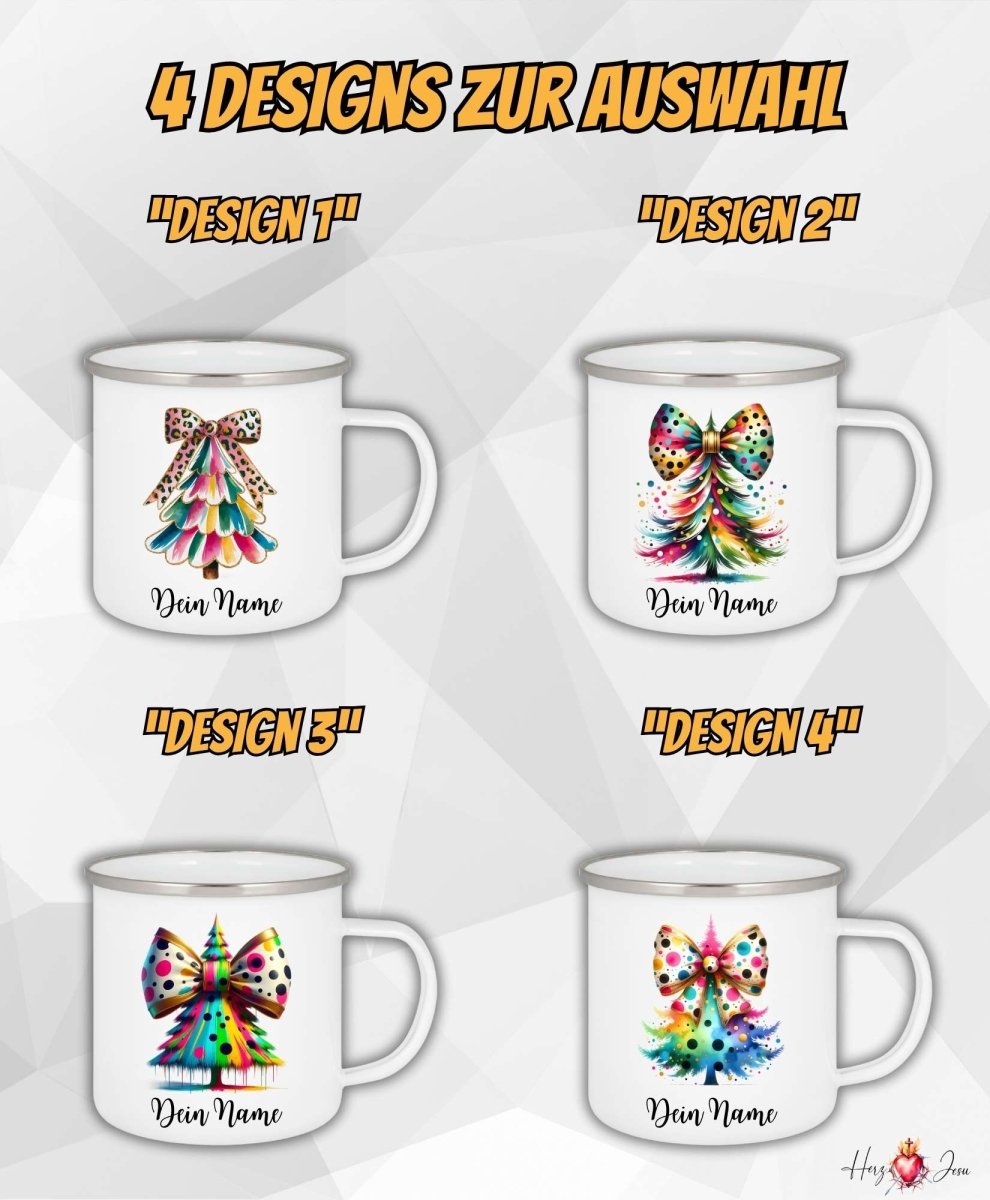 Personalisierte Emaille Tasse mit Namen Edelstahl Tasse Weihnachtstasse personalisiert Weihnachtsbaum Design als Geschenkidee_0029H - Herz Jesu