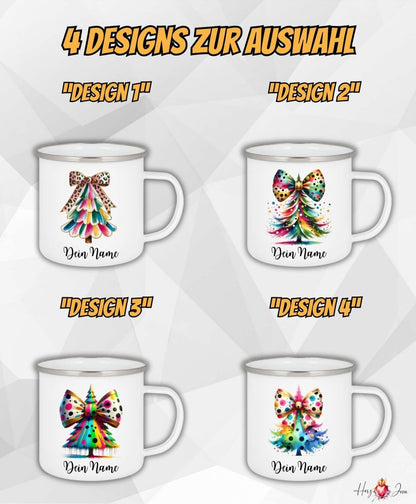 Personalisierte Emaille Tasse mit Namen Edelstahl Tasse Weihnachtstasse personalisiert Weihnachtsbaum Design als Geschenkidee_0029H - Herz Jesu