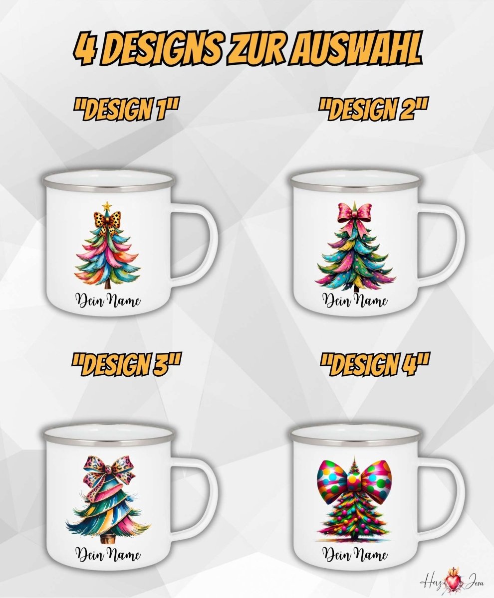 Personalisierte Emaille Tasse mit Namen Edelstahl Tasse Weihnachtstasse personalisiert Weihnachtsbaum Design als Geschenkidee_0030H - Herz Jesu