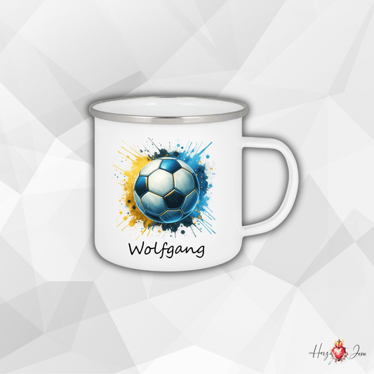 Personalisierte Emaille Tasse mit Namen Fußball Kindertasse Edelstahl Tasse_019H - Herz Jesu