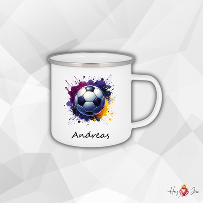 Personalisierte Emaille Tasse mit Namen Fußball Kindertasse Edelstahl Tasse_019H - Herz Jesu