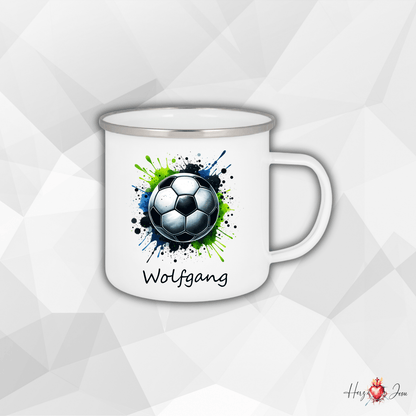 Personalisierte Emaille Tasse mit Namen Fußball Kindertasse Edelstahl Tasse_019H - Herz Jesu