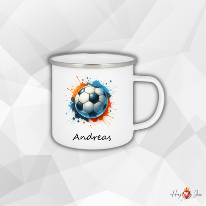 Personalisierte Emaille Tasse mit Namen Fußball Kindertasse Edelstahl Tasse_019H - Herz Jesu
