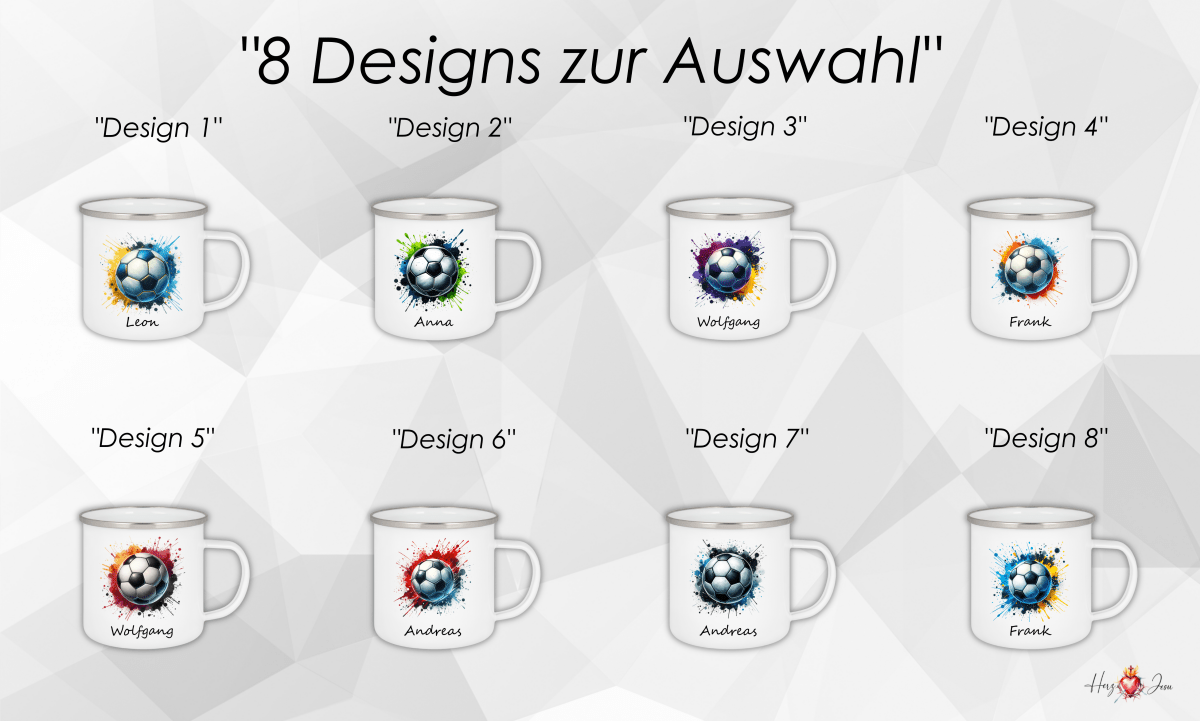 Personalisierte Emaille Tasse mit Namen Fußball Kindertasse Edelstahl Tasse_019H - Herz Jesu