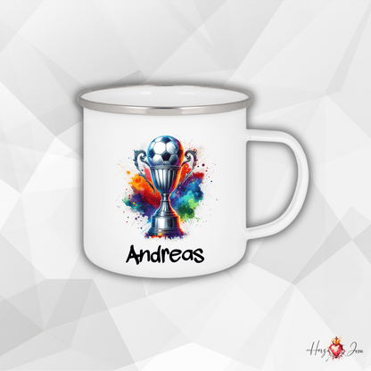 Personalisierte Emaille Tasse mit Namen Fußball Kindertasse Edelstahl Tasse_020H - Herz Jesu