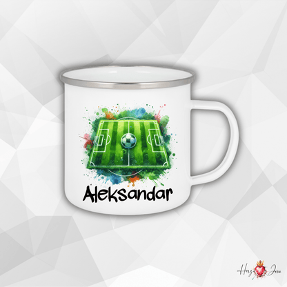 Personalisierte Emaille Tasse mit Namen Fußball Kindertasse Edelstahl Tasse_020H - Herz Jesu
