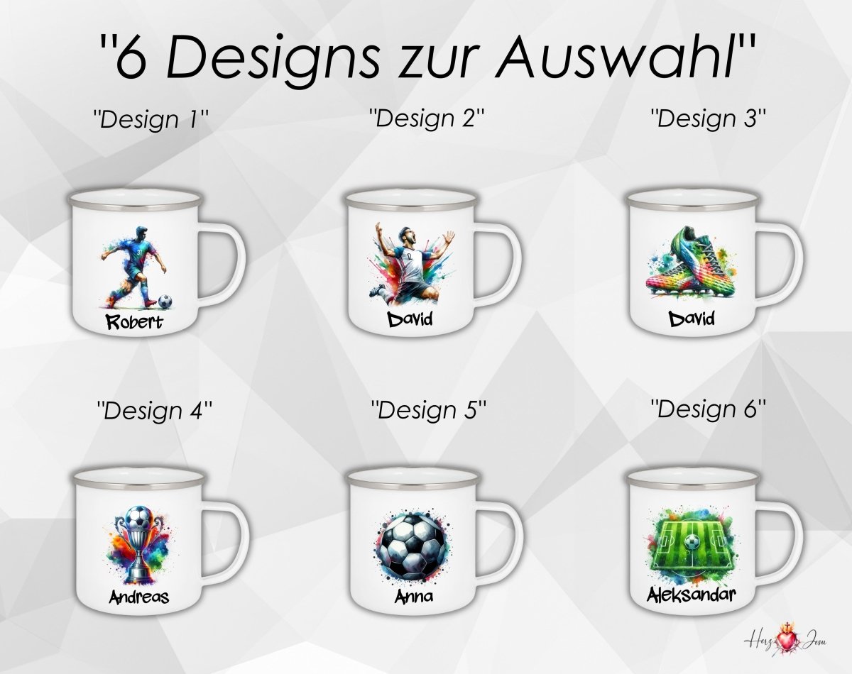 Personalisierte Emaille Tasse mit Namen Fußball Kindertasse Edelstahl Tasse_020H - Herz Jesu