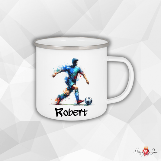 Personalisierte Emaille Tasse mit Namen Fußball Kindertasse Edelstahl Tasse_020H - Herz Jesu
