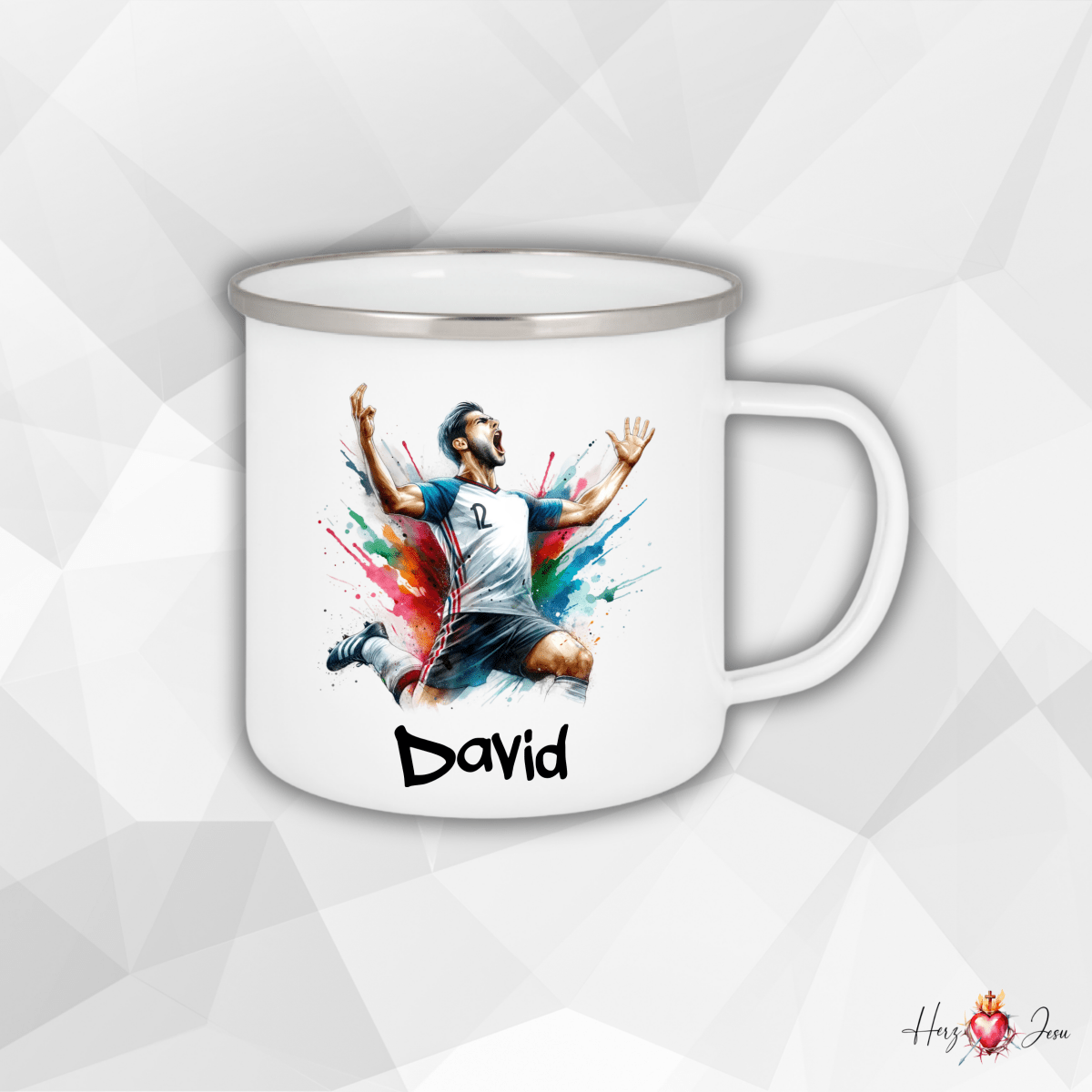 Personalisierte Emaille Tasse mit Namen Fußball Kindertasse Edelstahl Tasse_020H - Herz Jesu