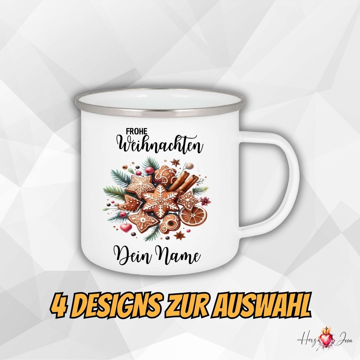 Personalisierte Emaille - Tasse mit Namen – Individuelle Kaffeetasse als Geschenkidee oder Weihnachtstasse_026H - Herz Jesu