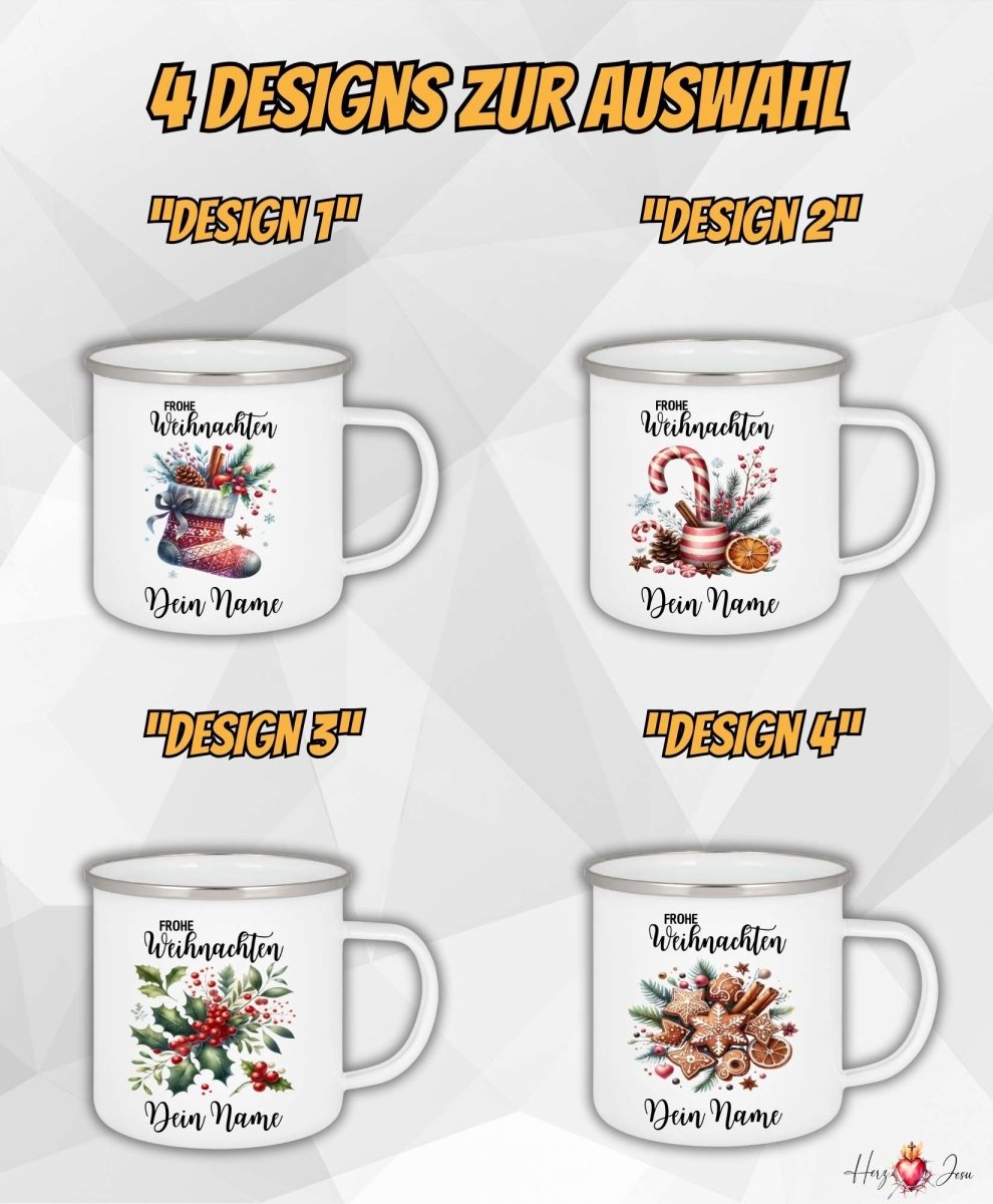 Personalisierte Emaille - Tasse mit Namen – Individuelle Kaffeetasse als Geschenkidee oder Weihnachtstasse_026H - Herz Jesu