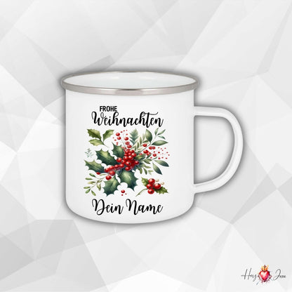 Personalisierte Emaille - Tasse mit Namen – Individuelle Kaffeetasse als Geschenkidee oder Weihnachtstasse_026H - Herz Jesu