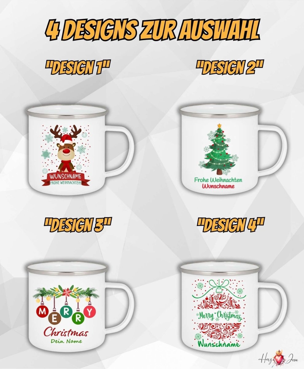 Personalisierte Emaille Tasse mit Namen Kaffeetasse Geschenkidee Geburtstag Weihnachtstasse_001H - Herz Jesu