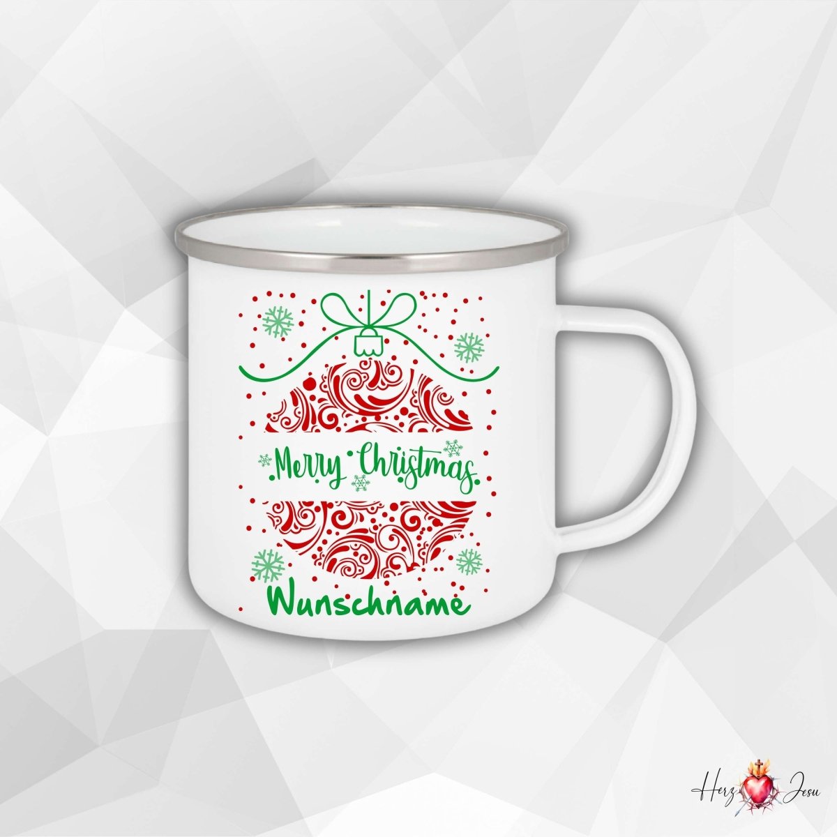 Personalisierte Emaille Tasse mit Namen Kaffeetasse Geschenkidee Geburtstag Weihnachtstasse_001H - Herz Jesu