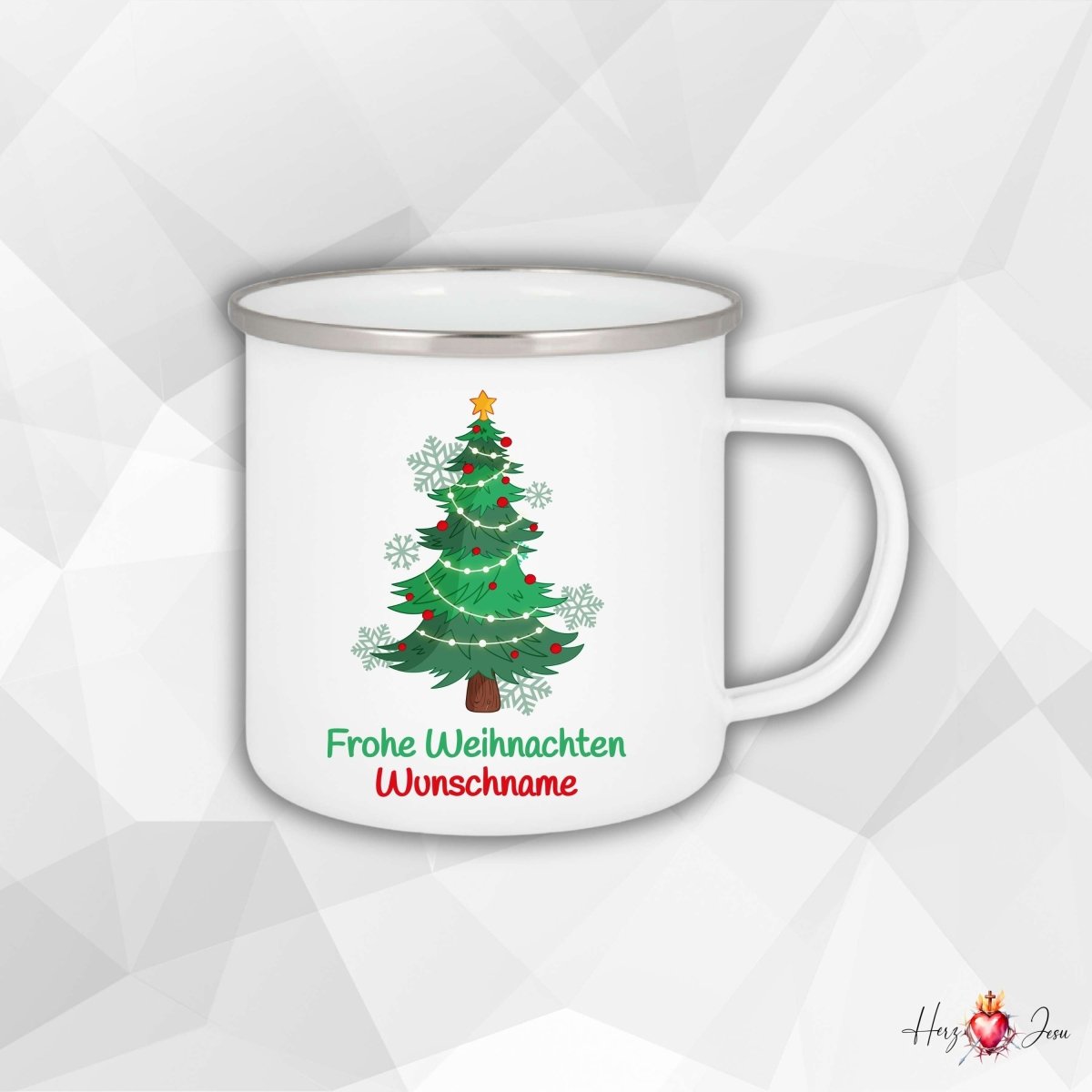 Personalisierte Emaille Tasse mit Namen Kaffeetasse Geschenkidee Geburtstag Weihnachtstasse_001H - Herz Jesu