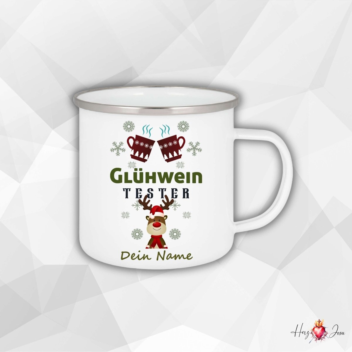 Personalisierte Emaille Tasse mit Namen Kaffeetasse Geschenkidee Geburtstag Weihnachtstasse_007H - Herz Jesu