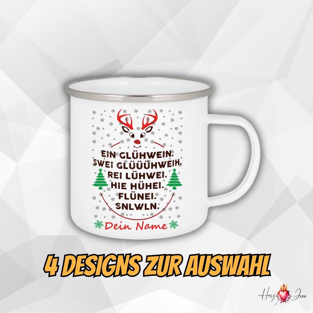Personalisierte Emaille Tasse mit Namen Kaffeetasse Geschenkidee Geburtstag Weihnachtstasse_007H - Herz Jesu